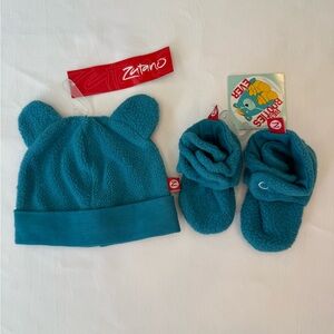 Brand New: Zutano Baby Fleece Hat & Booties Set - Pagoda Blue (6m)